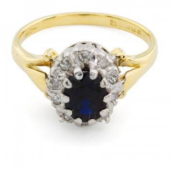 18ct Gold Sapphire/Diamond Cluster Ring Size J